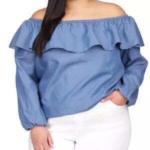 Michael Kors Off The Shoulder Top Women's Plus Size 3X Blue Ruffled